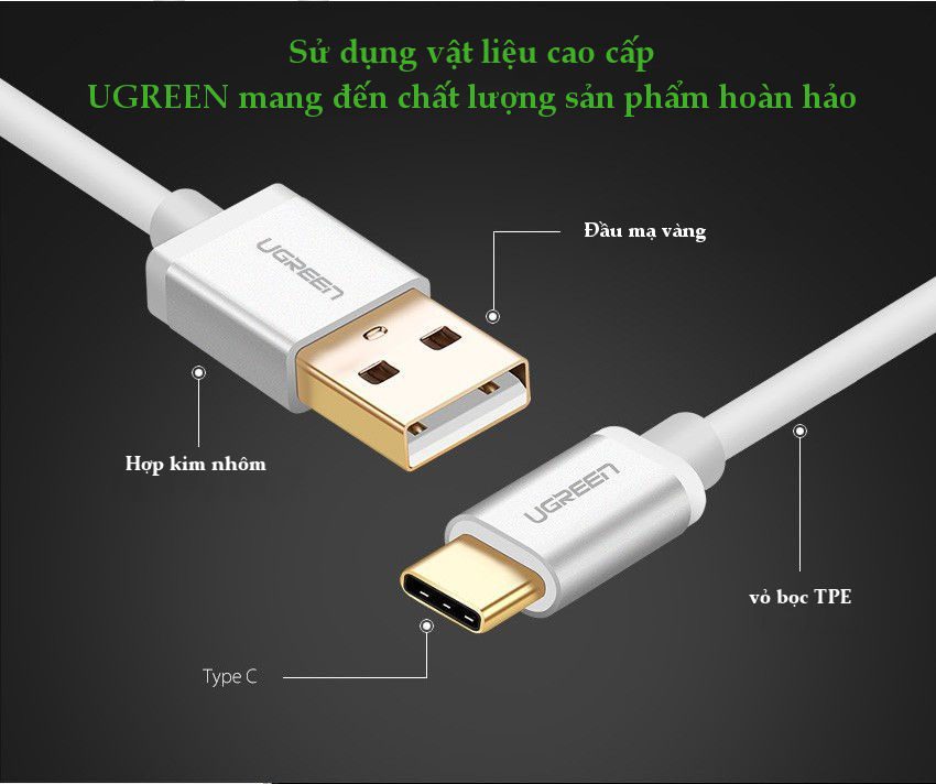Dây cáp chuyển đổi USB 2.0 sang USB Type C dài từ 0.25-2M UGREEN US188