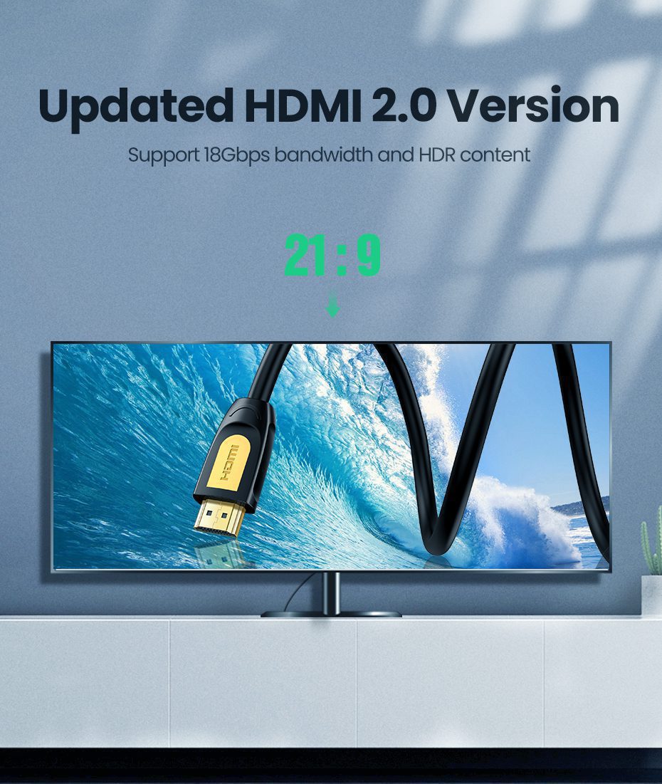 Dây cáp HDMI 2.0 tròn UGREEN HD101 lõi đồng 19+1 hỗ trợ 4K60Hz