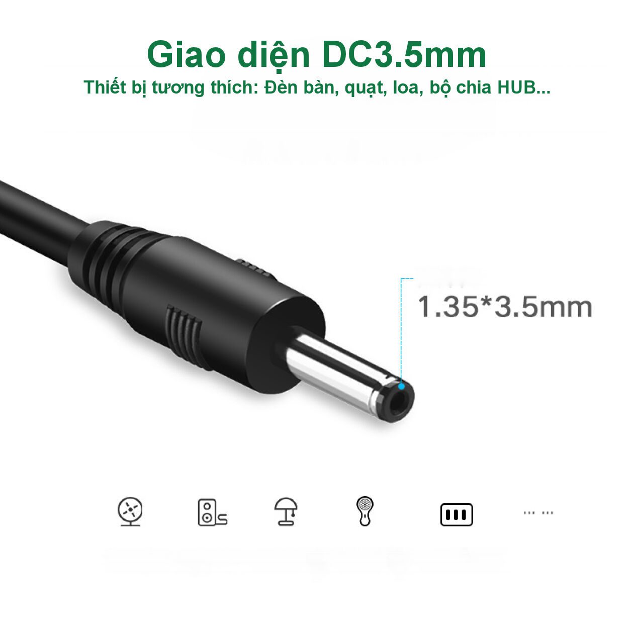 Dây chuyển nguồn UGREEN US277 - Chuyển USB 2.0 sang DC 3.5mm, dây dẫn thuần đồng chất lượng cao