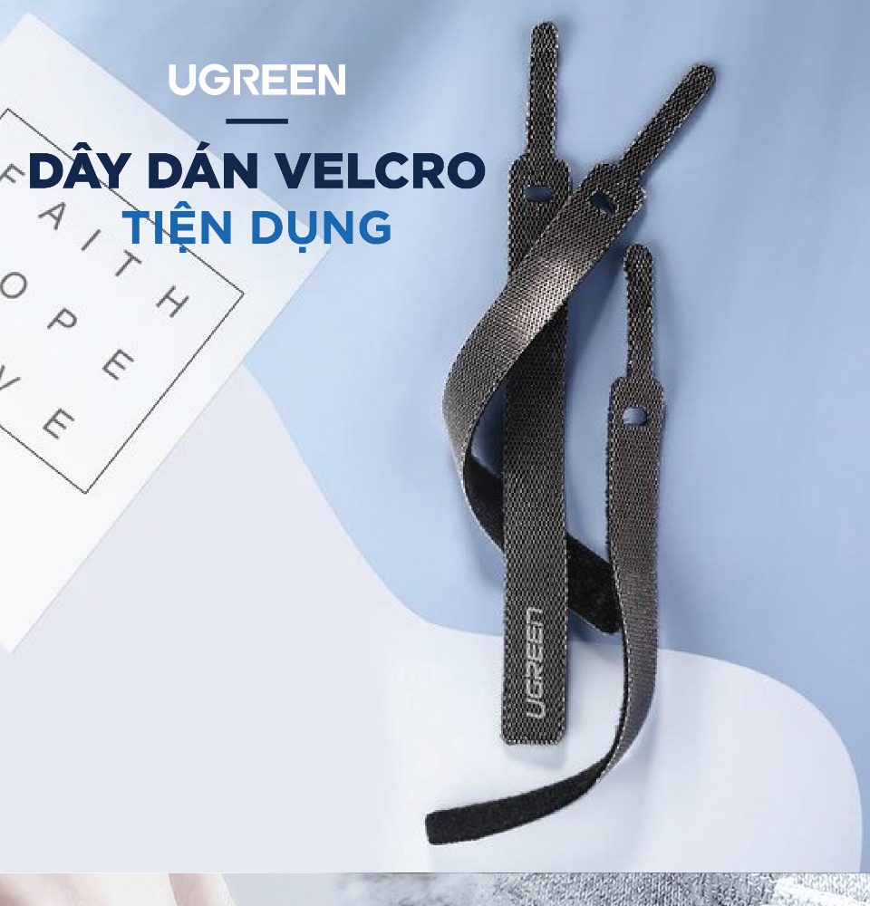 Dây dán Velcro UGREEN 20245 làm gọn dây sạc dây tai nghe dây máy tính...dài 18cm