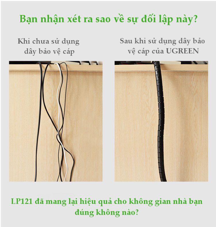 Dây ống xoắn bảo vệ dây cáp UGREEN LP121 PE - Bảo vệ các loại dây cáp, chống rối dài 5m UGREEN LP121 30820