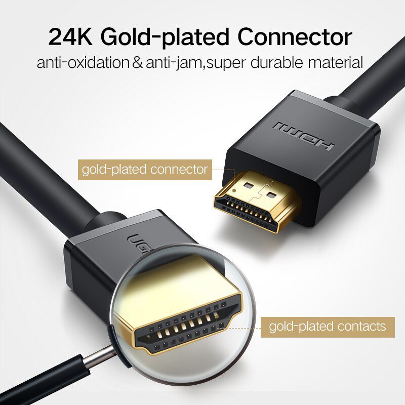 Dây HDMI 2.0 thuần đồng 19+1 UGREEN HD104 0,5m-3m hai đầu mạng vàng 24k