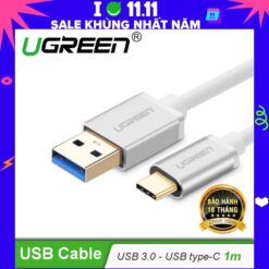 Dây USB 3.0 đầu đực sang USB type C đầu đực dài 1m chính hãng UGREEN US187 30466 (màu trắng bạc)(Bạc)