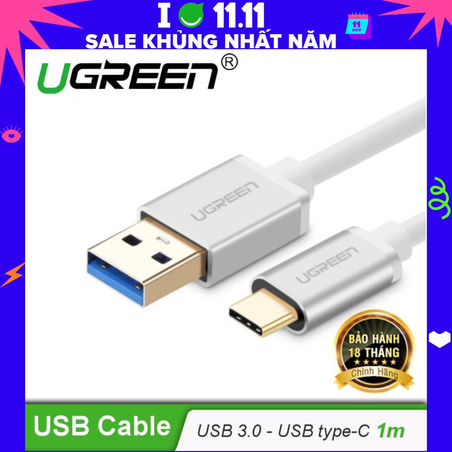 Dây USB 3.0 đầu đực sang USB type C đầu đực dài 1m chính hãng UGREEN US187 30466 (màu trắng bạc)(Bạc)