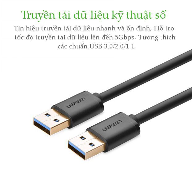 Dây USB 3.0 đực sang đực hỗ trợ tốc độ truyền tải 5Gbps dài 0.5-2M UGREEN US128
