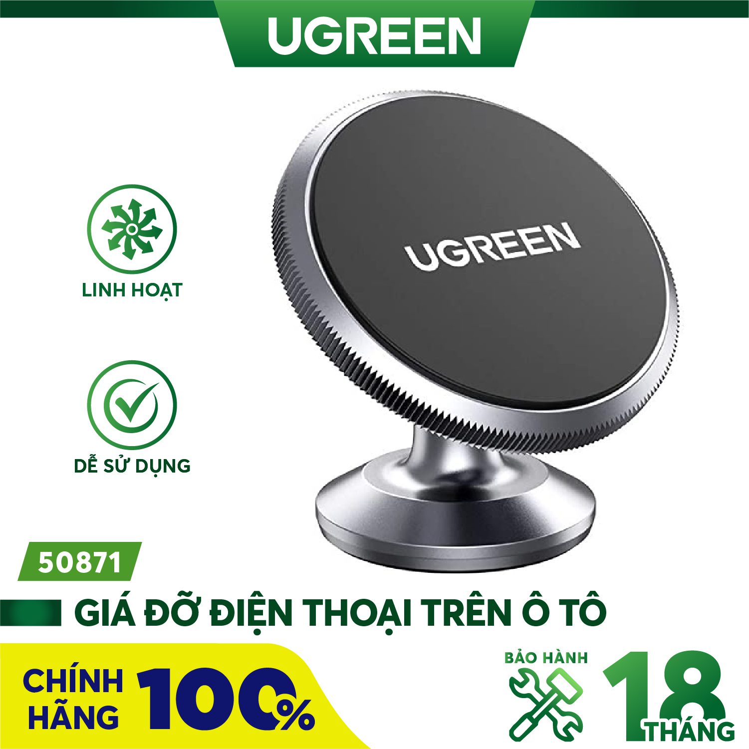 Giá đỡ điện thoại nam châm UGREEN 50871 Kích thước từ 4-7 inch, lực hít mạnh