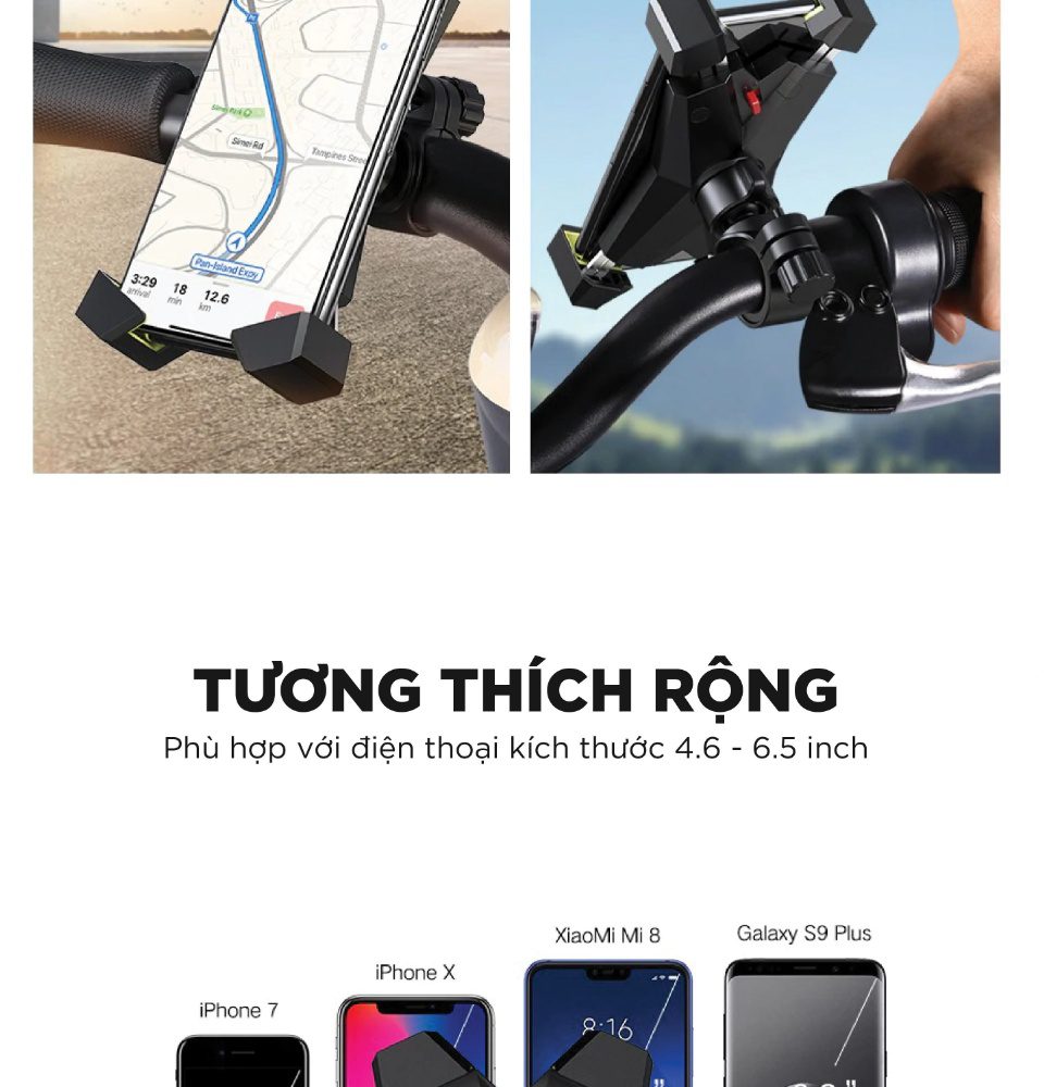 Giá đỡ điện thoại UGREEN LP116 - Xoay góc 360 độ, kích thước màn hình 4.6 - 6.5 inch - Chống shock, rung lắc, chuyên dùng cho xe đạp