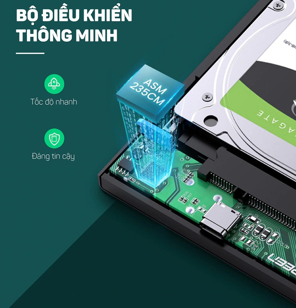 Hộp đựng ổ cứng 2.5 inch SSD HDD chuẩn SATA hỗ trợ ổ cứng lên đến 6TB 2 loại vỏ nhôm và nhựa cao cấp kích thước 128x82x14mm UGREEN US221 CM300