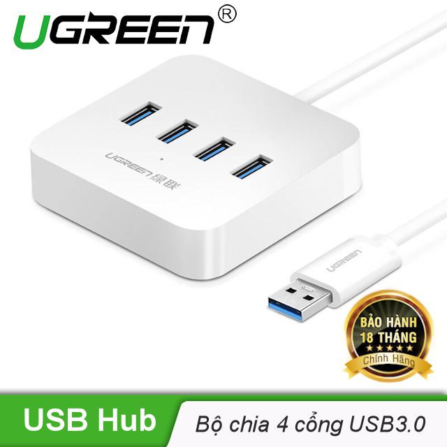 Hub USB 3.0 ra 4 cổng USB 3.0 hỗ trợ nguồn DC 5V/2A dài 0,5-1.5m UGREEN CR118