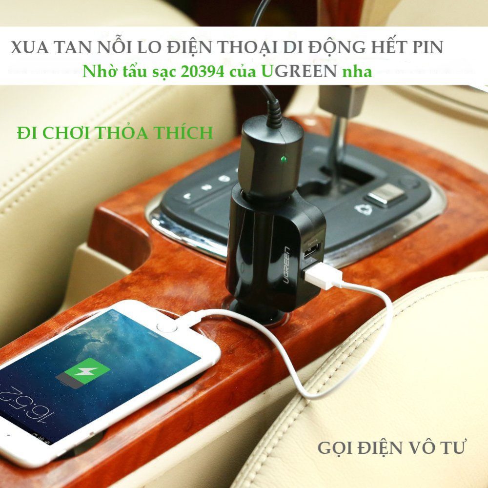 sac dien thoai may tinh bang 2 cong usb 20 tren o to ugreen cd115 20394 8