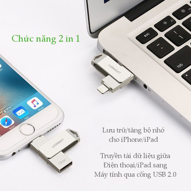 USB 64Gb UGREEN US200 Cổng USC2.0 + Ổ Flash đầu lightning cho iPhone/iPad 64gB