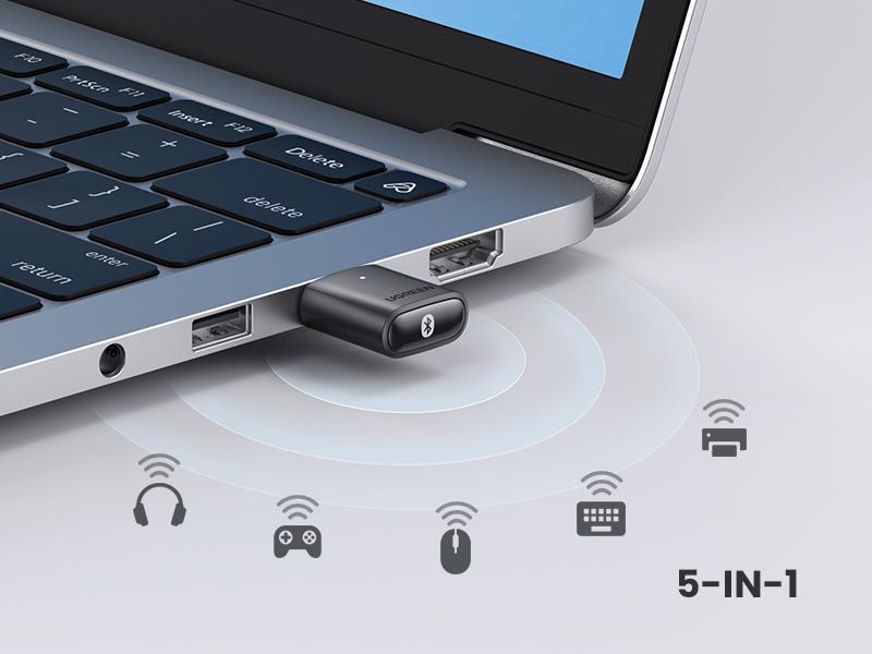 USB Bluetooth UGREEN có thể kết nối cùng lúc 5 thiết bị mà không gây nhiễu lẫn nhau, mang lại trải nghiệm sử dụng thuận tiện nhất