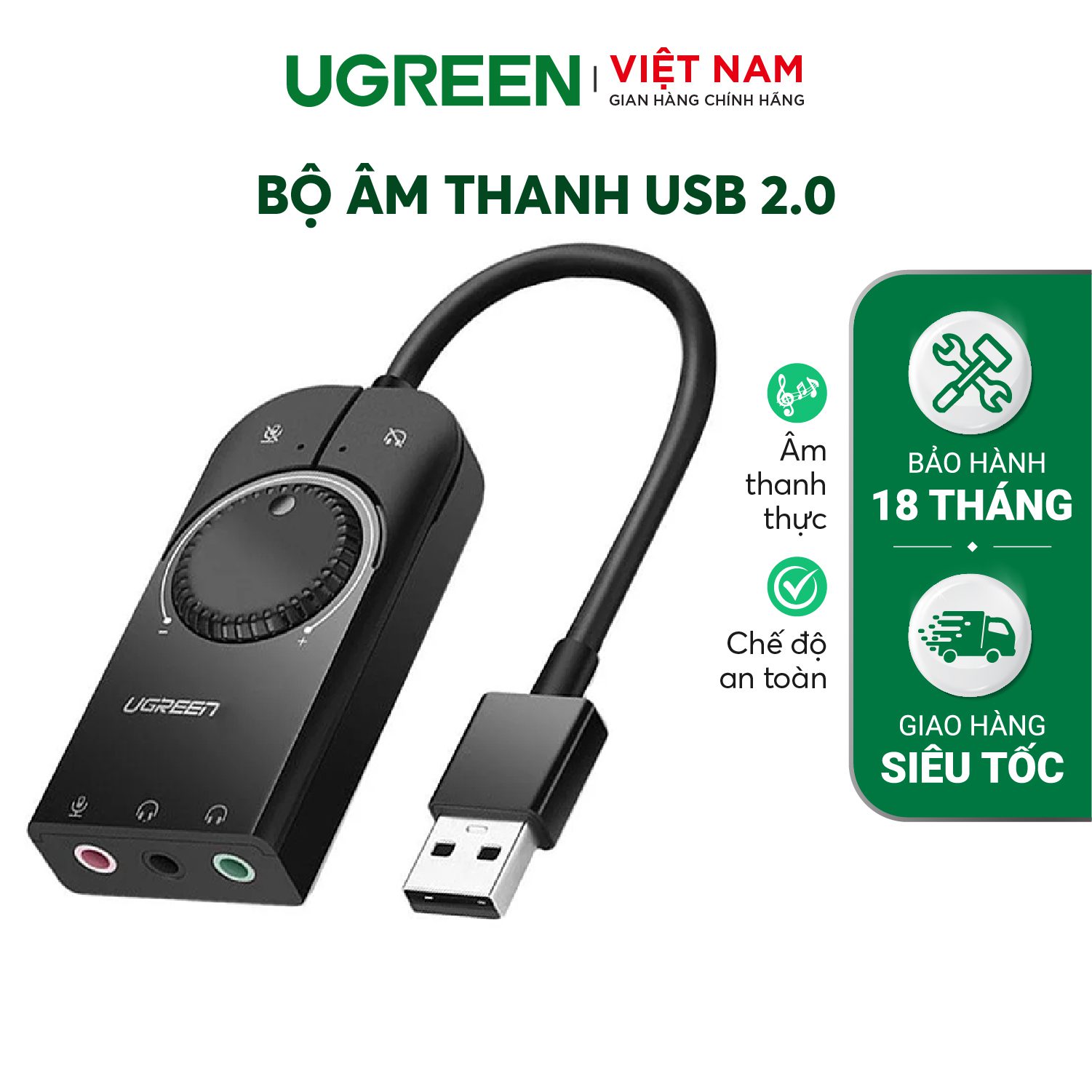 Bộ chuyển đổi âm thanh UGREEN CM129 - Chuyển từ USB sang 3 cổng 3.5mm - Chip SSS1629 DAC 48KHz/16bit – Ugreen Việt Nam