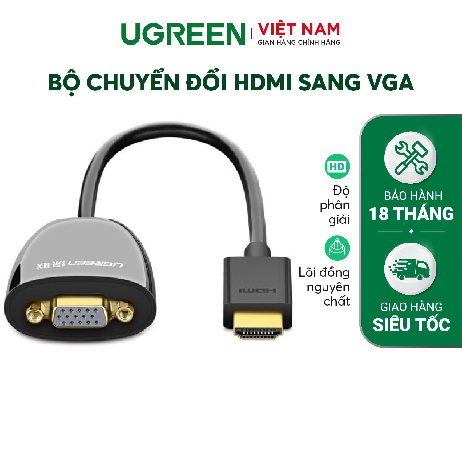 Bộ chuyển đổi HDMI sang VGA UGREEN MM102 Không có Audio, độ phân giải 1920*1080 60Hz (Max) dài 16cm – Ugreen Việt Nam