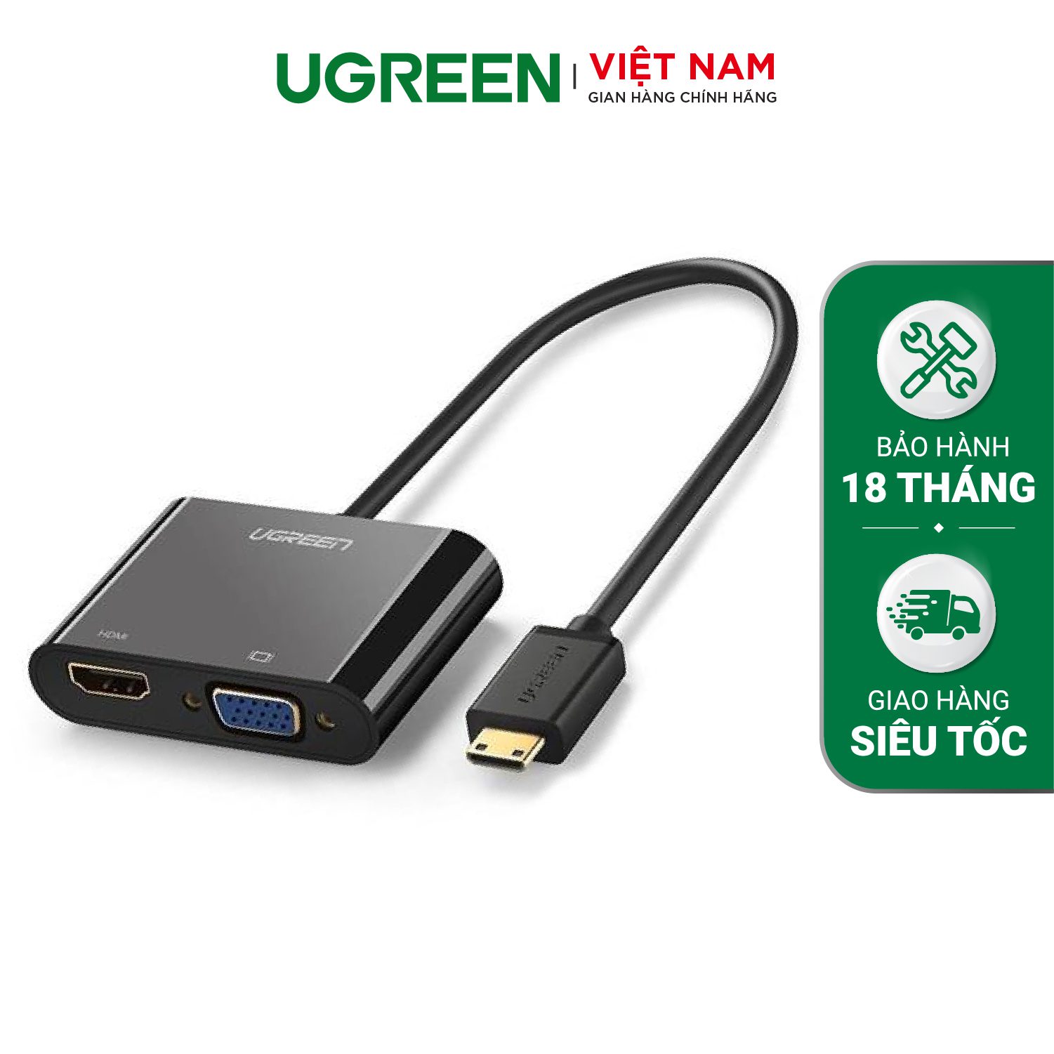 Bộ chuyển đổi HDMI UGREEN CM101 Chuyển sang HDMI/VGA (hỗ trợ nguồn 5V + Audio 3.5mm) dài 30cm – Ugreen Việt Nam