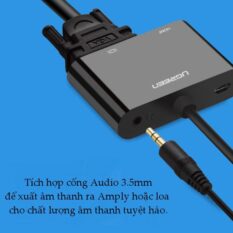 Bộ chuyển đổi HDMI UGREEN CM101 Chuyển sang HDMI/VGA (hỗ trợ nguồn 5V + Audio 3.5mm) dài 30cm