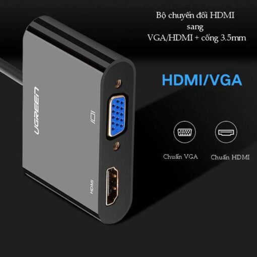 Bộ chuyển đổi HDMI UGREEN CM101 Chuyển sang HDMI/VGA (hỗ trợ nguồn 5V + Audio 3.5mm) dài 30cm
