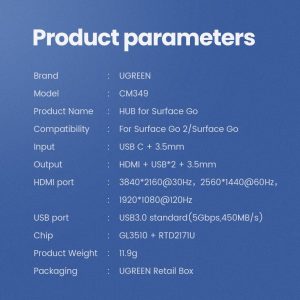 Bộ chuyển đổi Surface Go UGREEN CM349 Chuyển Type-C sang HDMI/Hub USB 3.0/Audio 3.5mm