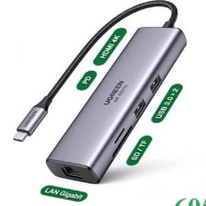 Bộ chuyển đổi Type C UGREEN 60515 10 Bộ chuyển đổi Type C - hub type C UGREEN 60515 sang 2*USB 3.0+HDMI, RJ45, SD TF và PD hỗ trợ 4K