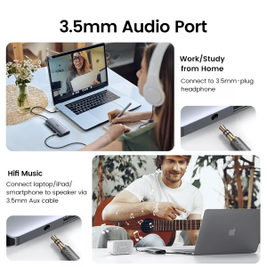 Bộ chuyển đổi Type C sang 3 USB 3.0 + HDMI + VGA + LAN + SD/TF + hỗ trợ nguồn Type C Ugreen 40873