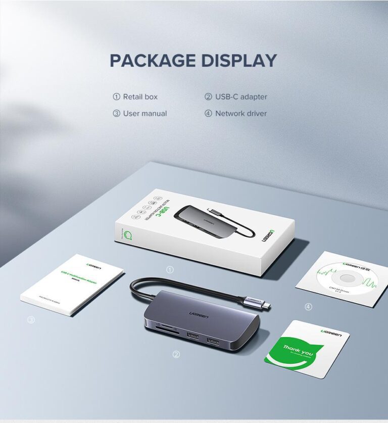 Bộ chuyển đổi Type C sang 3 USB 3.0 + HDMI + VGA + LAN + SD/TF + hỗ trợ nguồn Type C Ugreen 40873