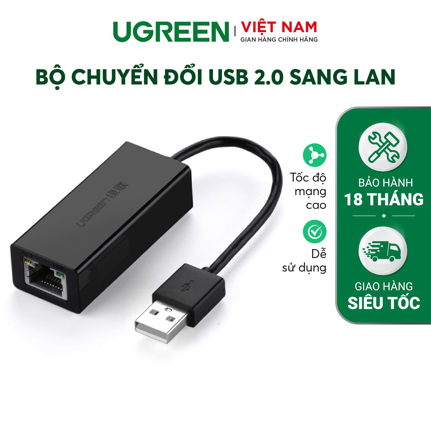 Bộ chuyển đổi USB 2.0 sang LAN 10/100 Mbps CR110 – Ugreen Việt Nam