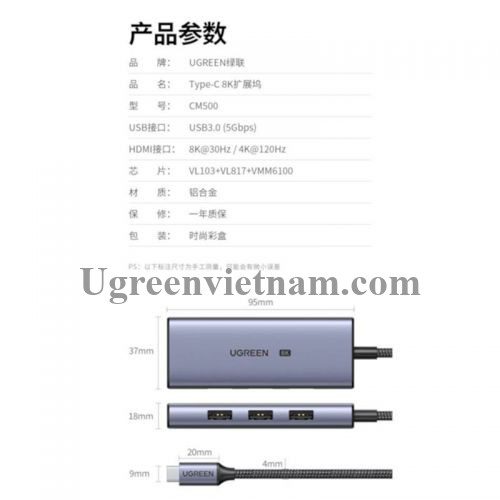 Bộ chuyển đổi USB Type C sang HDMI và USB 3.0 Ugreen CM500 50629