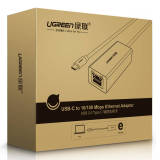 Bộ chuyển đổi USB Type C sang LAN 10/100 Mbps Ethernet dài 40CM UGREEN 30287