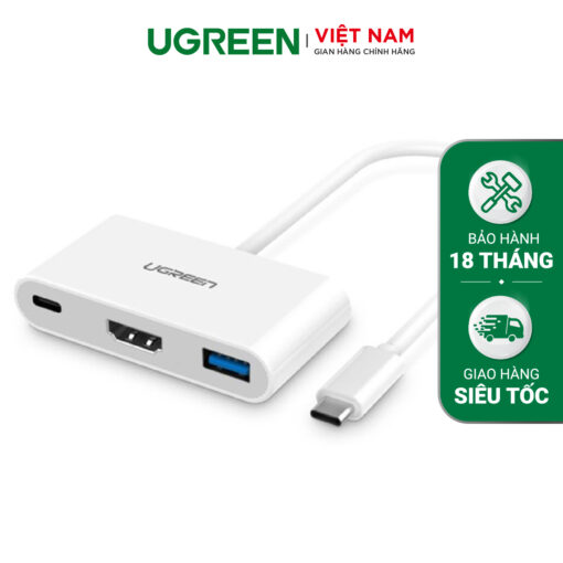 Bộ chuyển đổi USB Type C sang USB 3.0 + HDMI + USB Type C UGREEN 30377 (Màu trắng)
