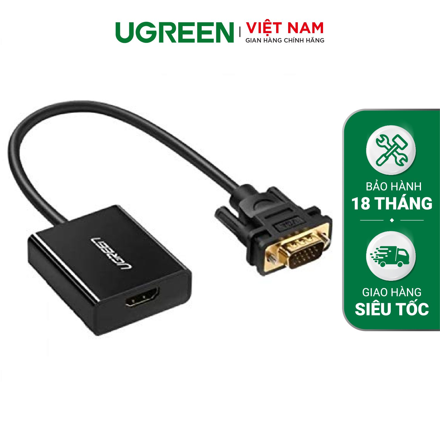 Bộ chuyển đổi VGA sang HDMI + Audio 3.5mm UGREEN 60814 Hỗ trợ phân giải Full HD 1080p@60HZ - Cổng nguồn Micro USB 5V - Bảo hành 18 tháng – Ugreen Việt Nam