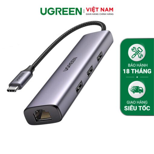 Bộ chuyển Type C UGREEN 20954, hỗ trợ HDMI 4K@60Hz + USB + LAN Gigabit + SD/ TF - Hàng Chính Hãng