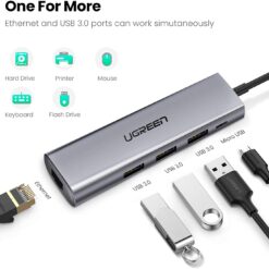 Bộ chuyển USB 3.0 sang LAN, 3*USB 3.0 UGREEN 60812 - Tốc độ mạng 1Gbps, tốc độ truyền dữ liệu 5Gbps