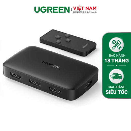 Bộ gộp HDMI 3 vào 1 UGREEN 80125 - Hỗ trợ phân giải Ultra Full HDR 4K 3840x2160@30Hz - Cấp nguồn cổng Micro USB 5V