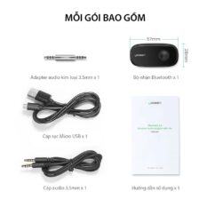 Bộ nhận âm thanh Bluetooth 5.0 UGREEN CM279 Hỗ trợ chuẩn âm thanh APTX - Độ trễ thấp, có micro hỗ trợ đàm thoại - Pin hoạt động 10 giờ liên tục