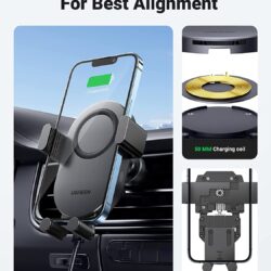 Bộ sạc không dây kết hợp giá đỡ điện thoại trên ô tô UGREEN 40118 - Công nghệ sạc Qi 15W,- Đệm cao su chống trơn trượt, trầy xước