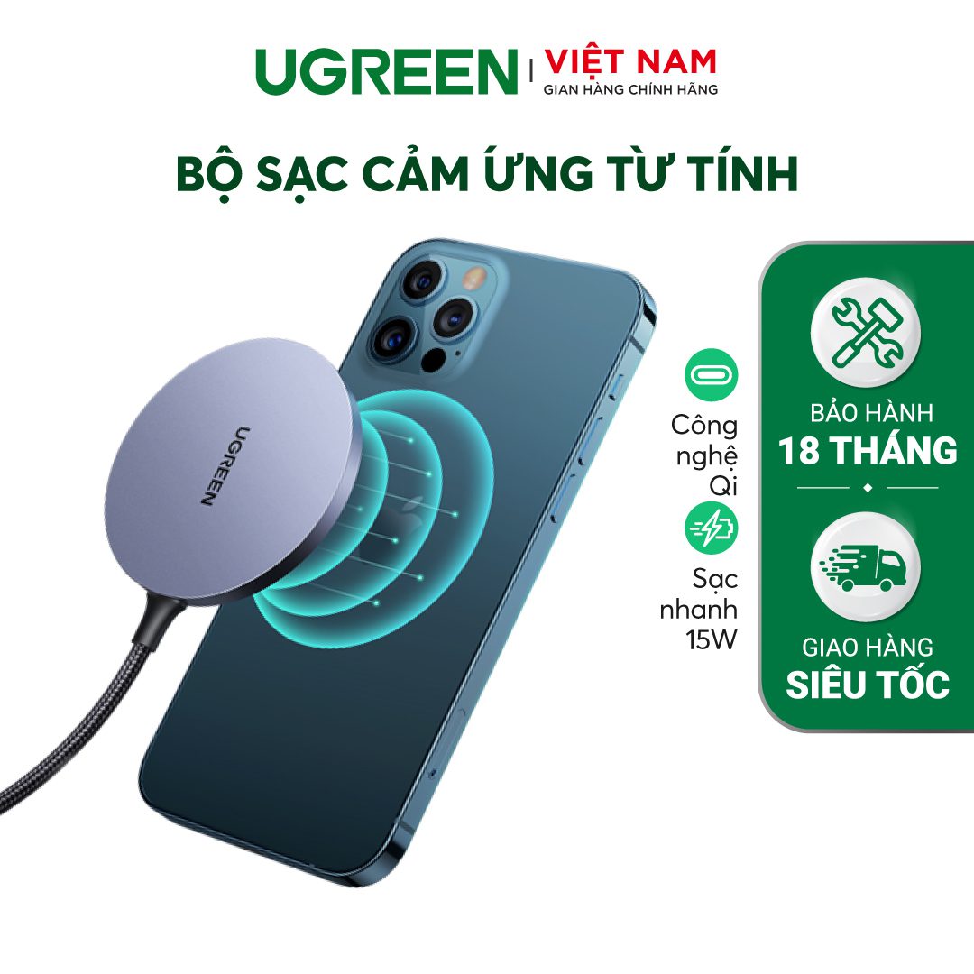Bộ sạc không dây từ tính UGREEN 30233 Công nghệ sạc Qi, sạc ổn định công suất 15W – Ugreen Việt Nam