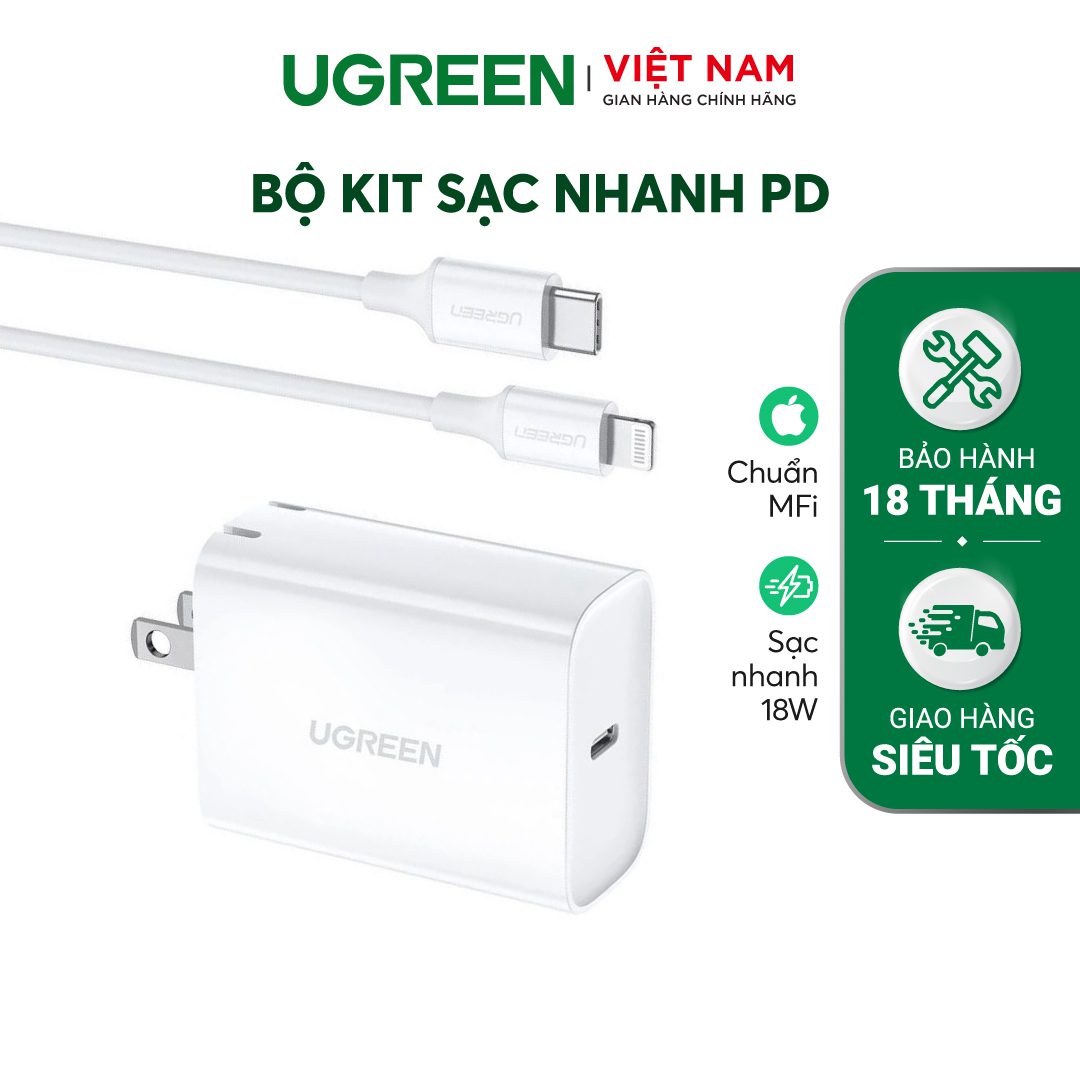 Bộ sạc nhanh iPhone UGREEN 70293 Sạc nhanh PD 18W và cáp Type C ra Lightning chuẩn MFI – Ugreen Việt Nam