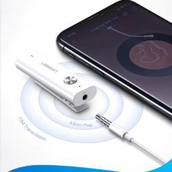 Bộ thu Bluetooth 5.0 UGREEN CM110 - Truyền tải âm thanh Hifi chất lượng cao - Hỗ trợ Micro bộ chuyển đổi Bluetooth AUX 3.5mm dùng cho tai nghe hỗ trợ MIC kết hợp với máy tính bảng điện thoại