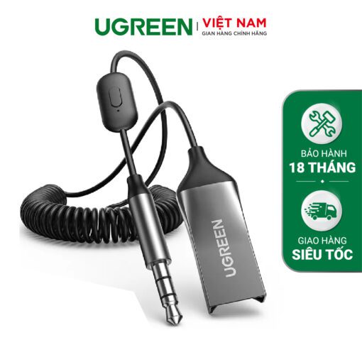 Bộ thu Bluetooth 5.0 UGREEN CM309 - Tích hợp mic đàm thoại trên ô tô - Kết nối đồng thời 2 thiết bị hỗ trợ nghe và gọi