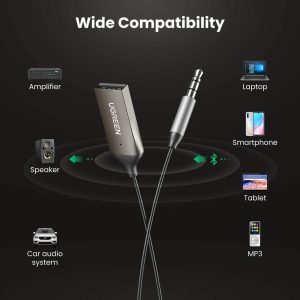 Bộ thu Bluetooth 5.0 UGREEN CM309 - Tích hợp mic đàm thoại trên ô tô - Kết nối đồng thời 2 thiết bị hỗ trợ nghe và gọi
