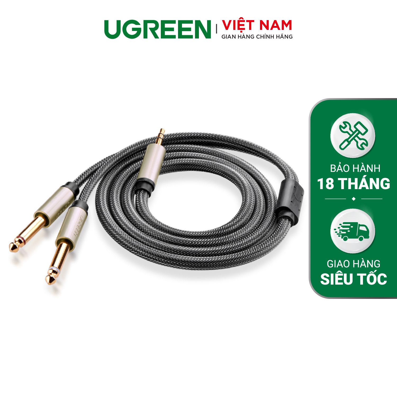 Cáp âm thanh 3.5mm ra 2 đầu 6.5mm mạ vàng 24k UGREEN AV126 – Ugreen Việt Nam