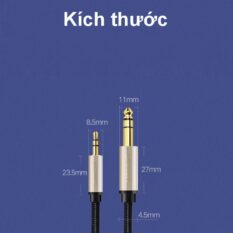 Cáp âm thanh 3.5mm ra 6.35mm UGREEN AV127 - Truyền tải âm thanh Hifi chất lượng cao - Đầu nối mạ vàng, vỏ bện chống rối