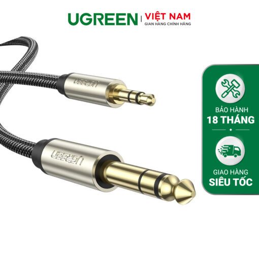 Cáp âm thanh 3.5mm ra 6.35mm UGREEN AV127 - Truyền tải âm thanh Hifi chất lượng cao - Đầu nối mạ vàng, vỏ bện chống rối