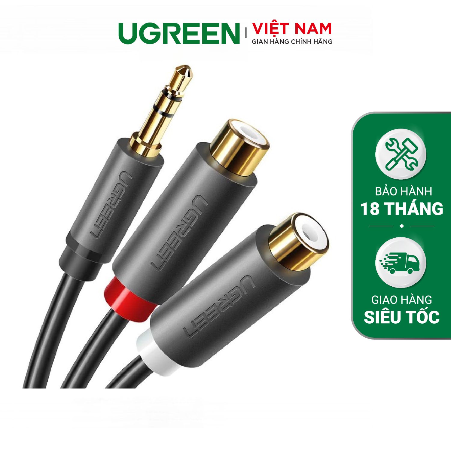 Cáp âm thanh chuyển jack 3.5mm sang 2 đầu hoa sen RCA dài 20CM UGREEN AV109 10547 (màu đen) – Ugreen Việt Nam