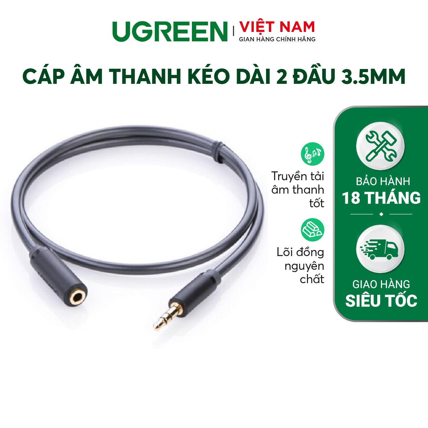 Cáp âm thanh kéo dài hai đầu chuẩn 3.5mm 1 đầu đực 1 đầu cái UGREEN AV124 – Ugreen Việt Nam