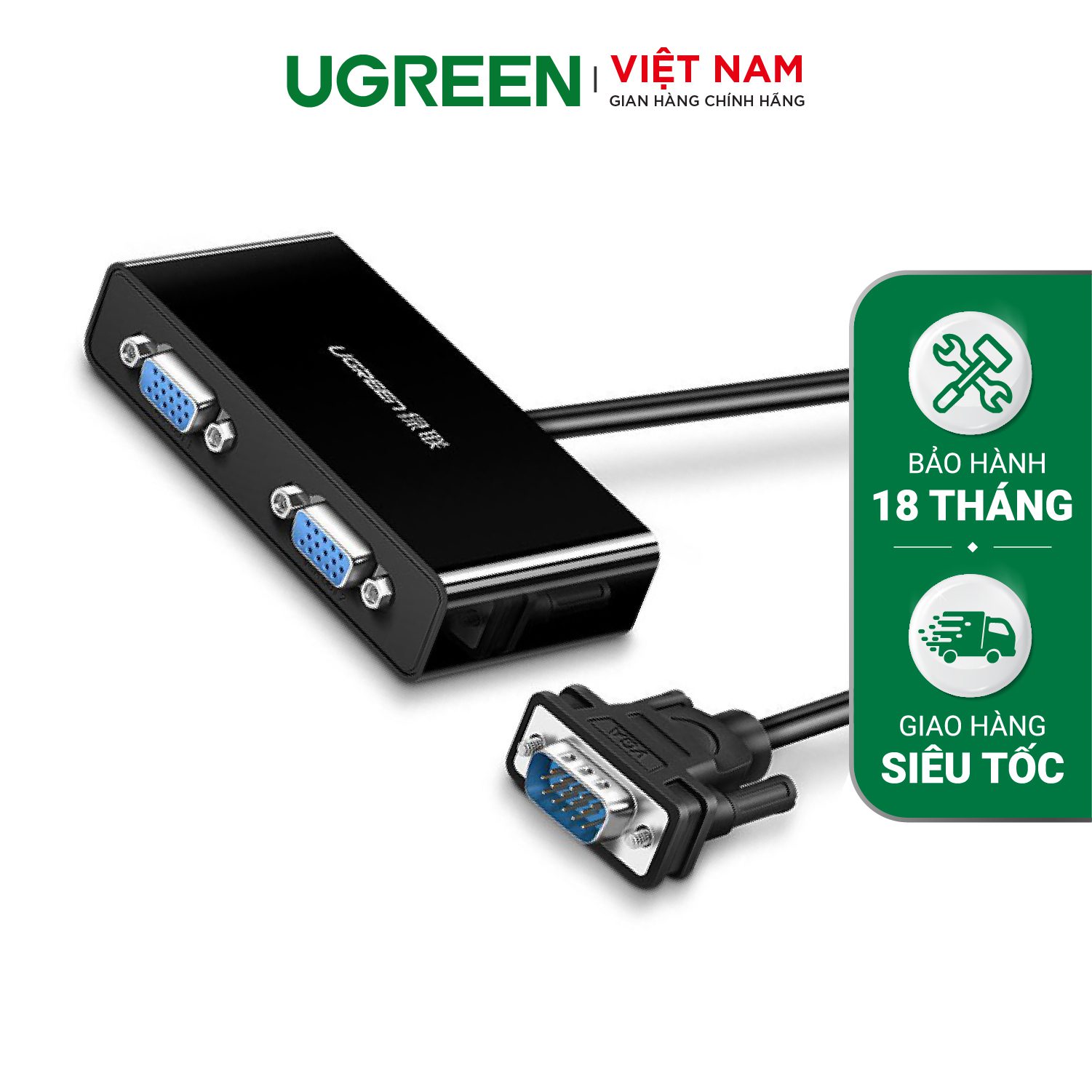 Cáp chia VGA 1 ra 2 UGREEN 20918 - Độ phân giải Full HD- Chất liệu nhựa PVC cao cấp - Khoảng cách truyền lên đến 25m – Ugreen Việt Nam