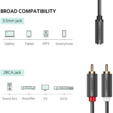 Cáp chuyển âm thanh jack 3.5mm cái sang 2 đầu hoa sen RCA đực UGREEN AV111 - 10549-3m