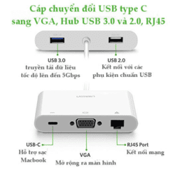 Bộ chuyển đổi USB Type C sang VGA, LAN và USB UGREEN US182 30439