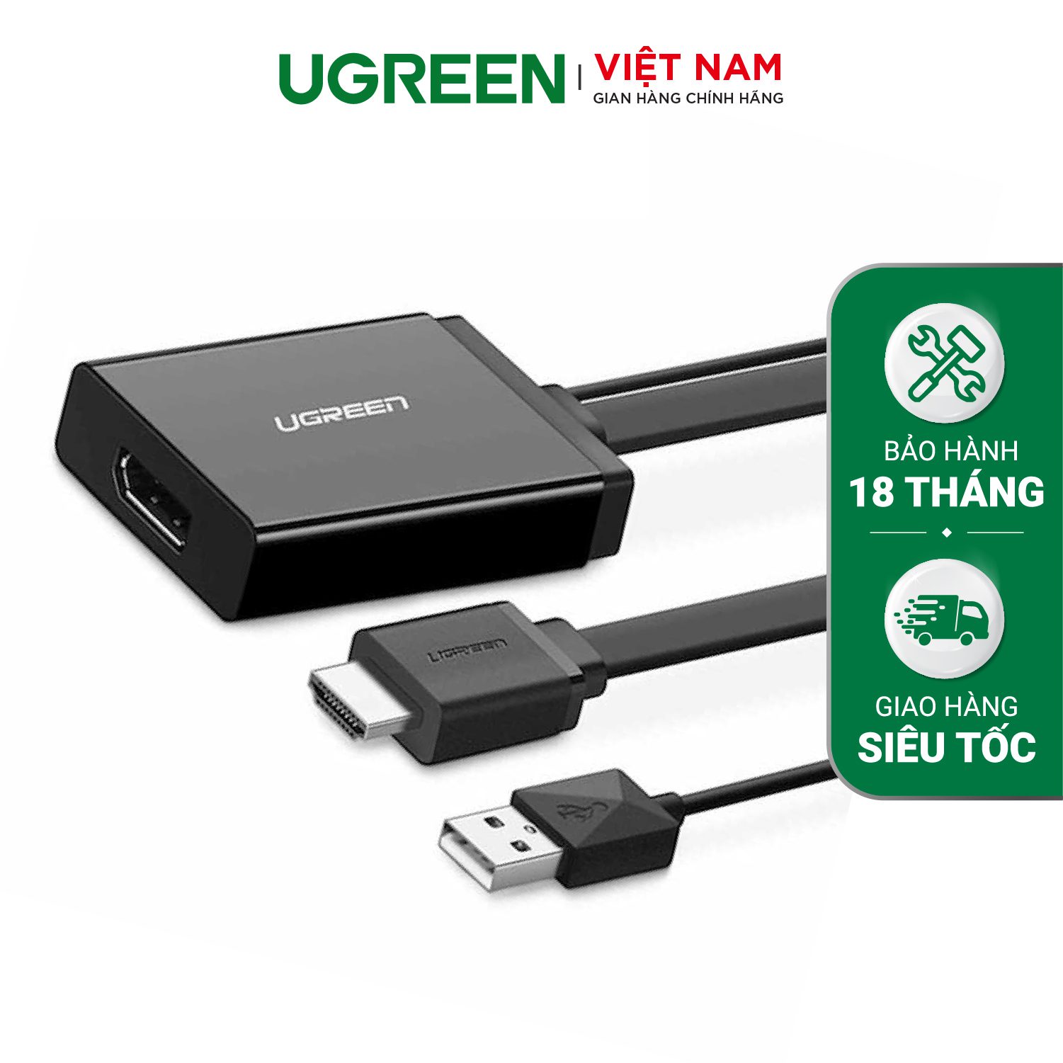Cáp chuyển đổi HDMI đầu đực + USB 2.0 đầu đực (hỗ trợ nguồn) sang Displayport đầu cái hỗ trợ 4K dạng cáp dẹt dài 50cm UGREEN MM107 40238 ( – Ugreen Việt Nam