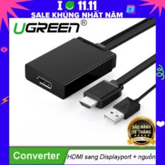 Cáp chuyển đổi HDMI đầu đực + USB 2.0 đầu đực (hỗ trợ nguồn) sang Displayport đầu cái hỗ trợ 4K dạng cáp dẹt dài 50cm UGREEN MM107 40238 (